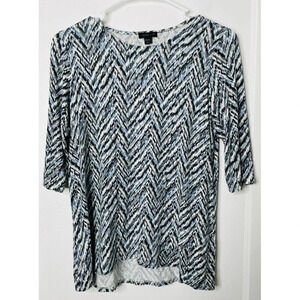 J Jill Wearever Shirt Petite XS Womens Zig Zag Pattern Stretch 3/4 Sleeve